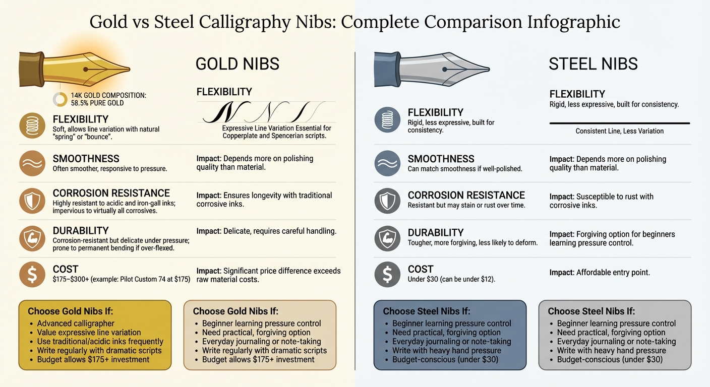Gold vs Steel Calligraphy Nibs: Complete Comparison Guide