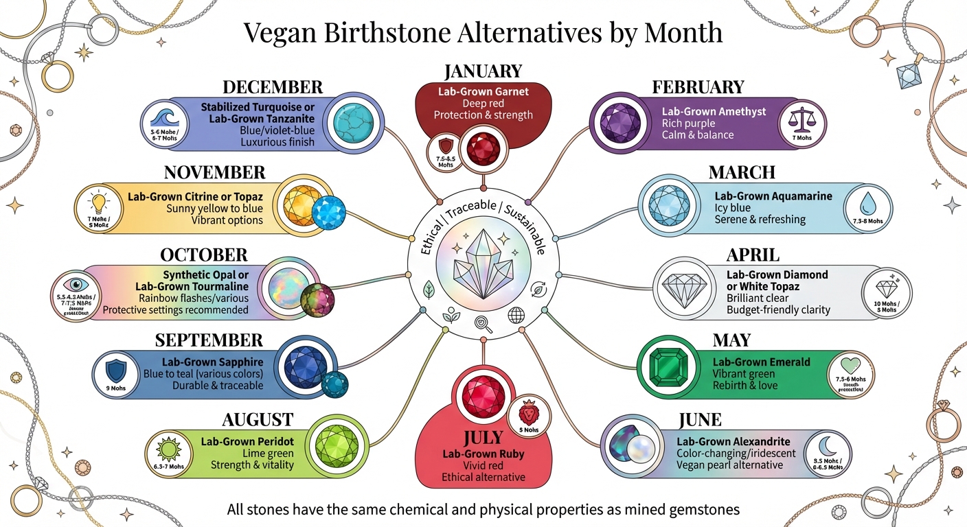 Vegan Birthstone Alternatives by Month: Lab-Grown Gemstone Guide