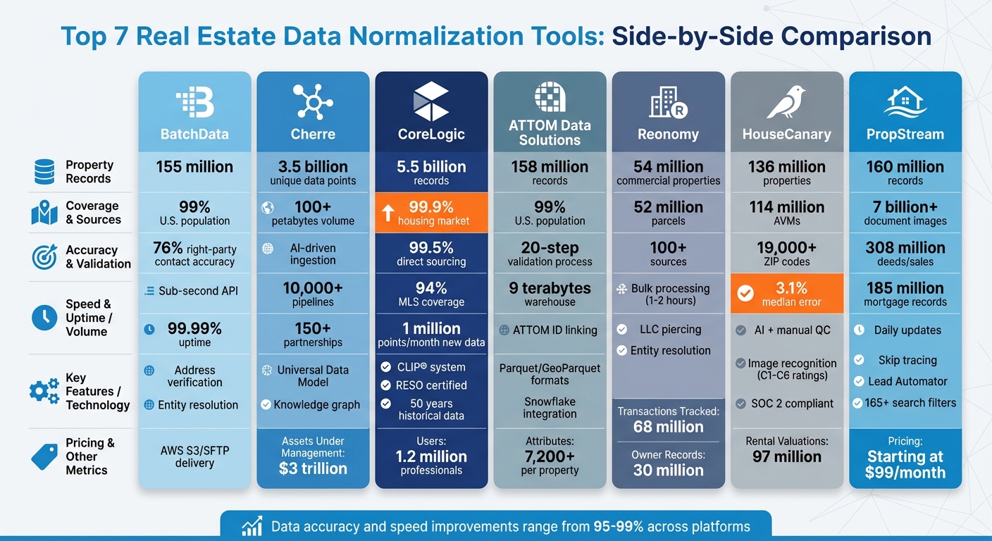 Comparison of Top 7 Real Estate Data Normalization Tools: Features, Coverage, and Capabilities