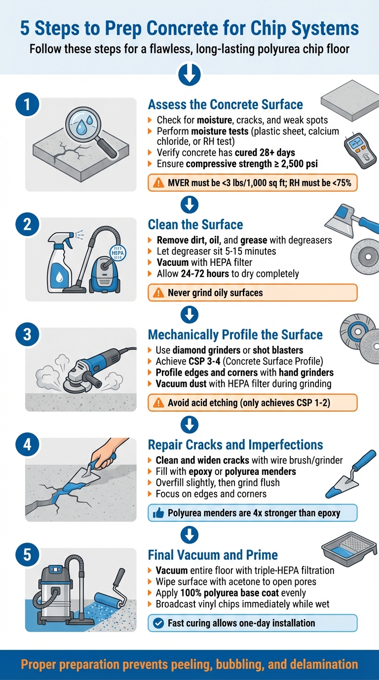 5-Step Concrete Preparation Process for Polyurea Chip Floor Systems
