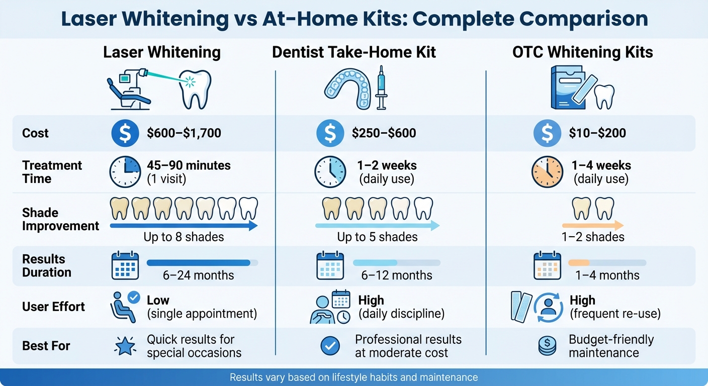 Laser Whitening vs At-Home Kits Cost and Results Comparison