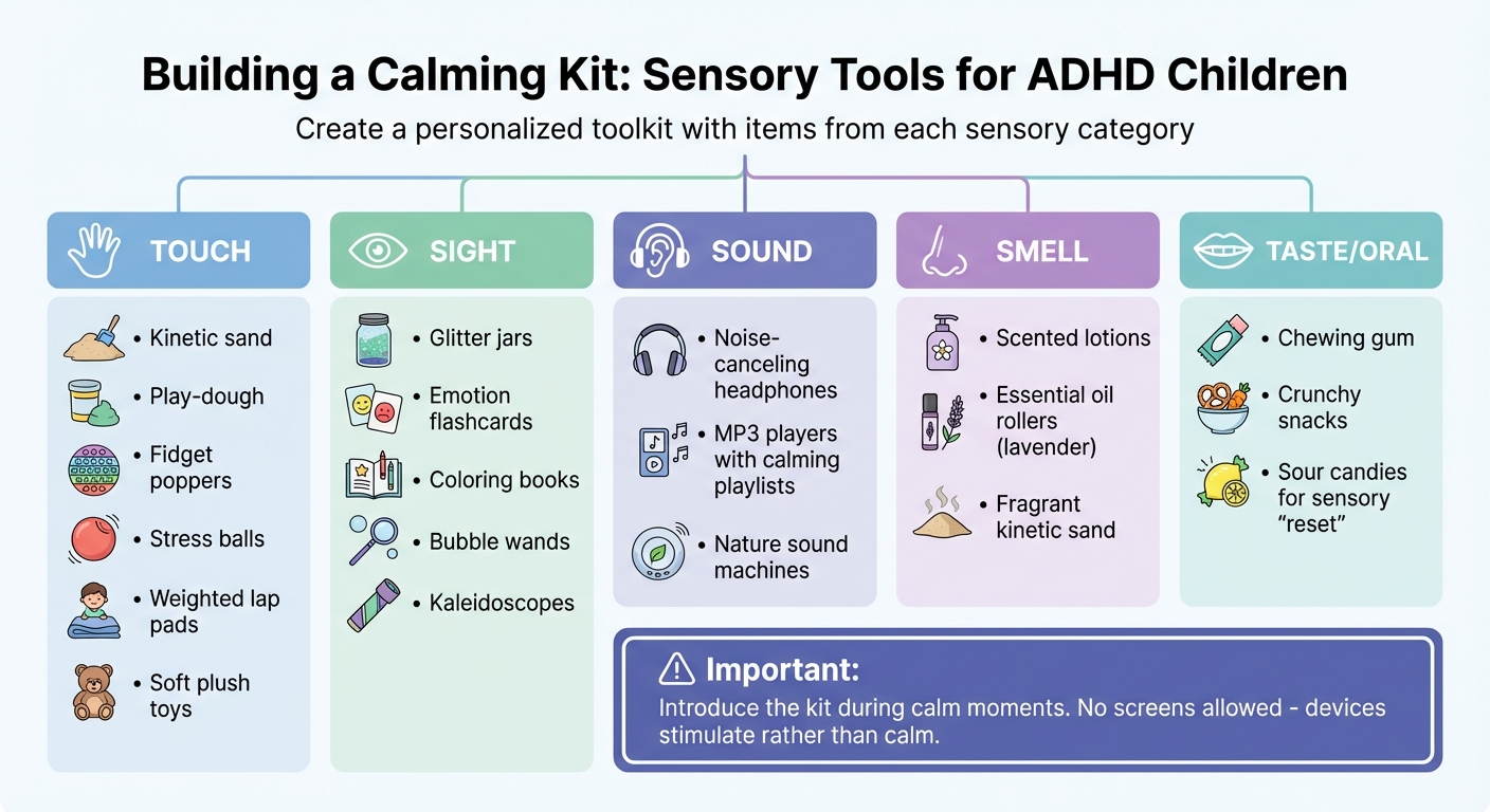 Sensory Calming Kit Items for ADHD Children by Category