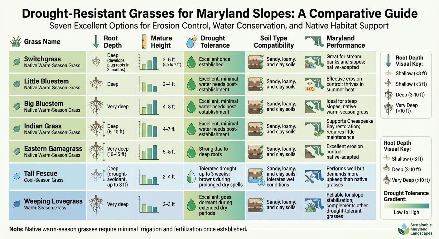 Comparison of 7 Drought-Resistant Grasses for Maryland Slopes