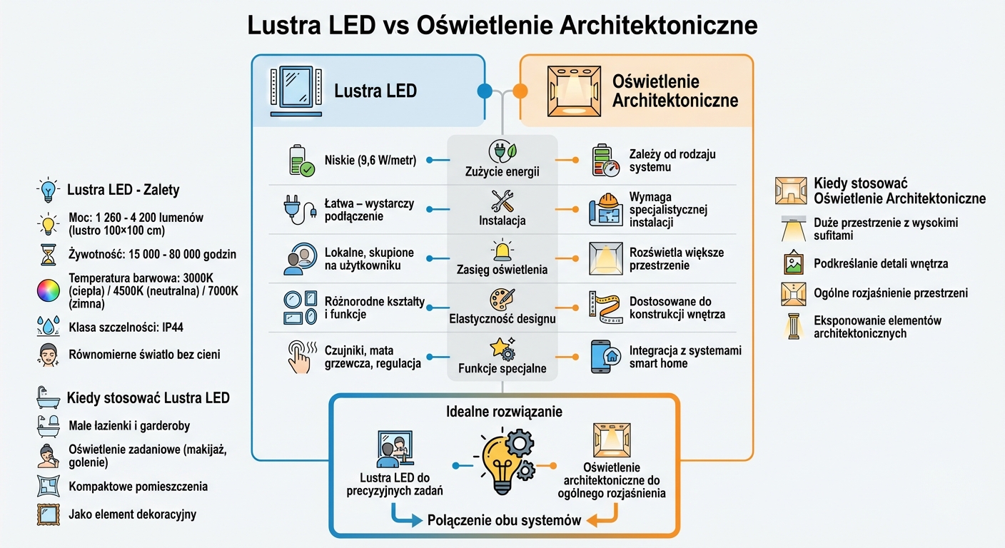 Porównanie luster LED i oświetlenia architektonicznego - funkcje, zalety i zastosowania