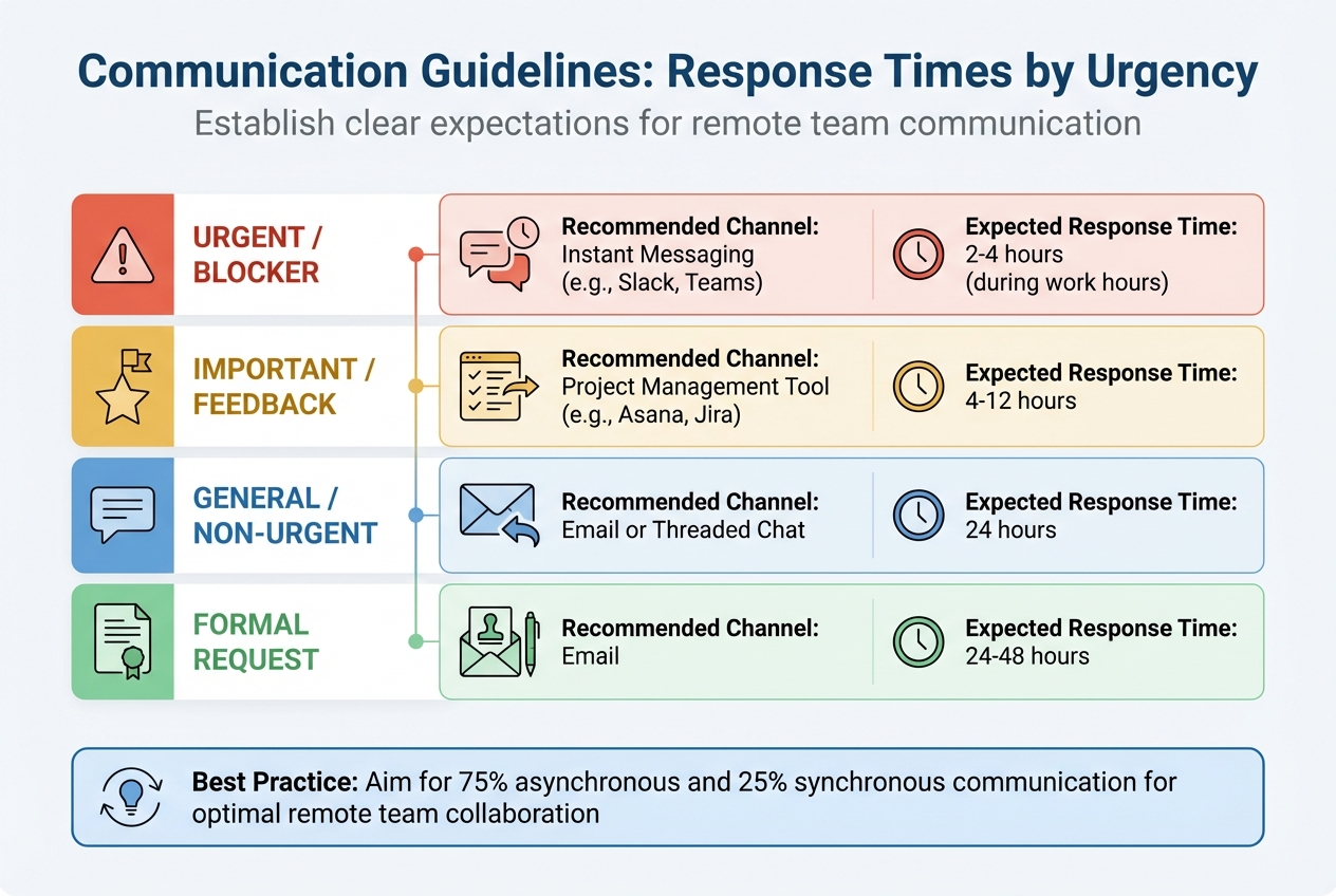 Remote Team Communication Guidelines: Response Times and Channels by Urgency Level