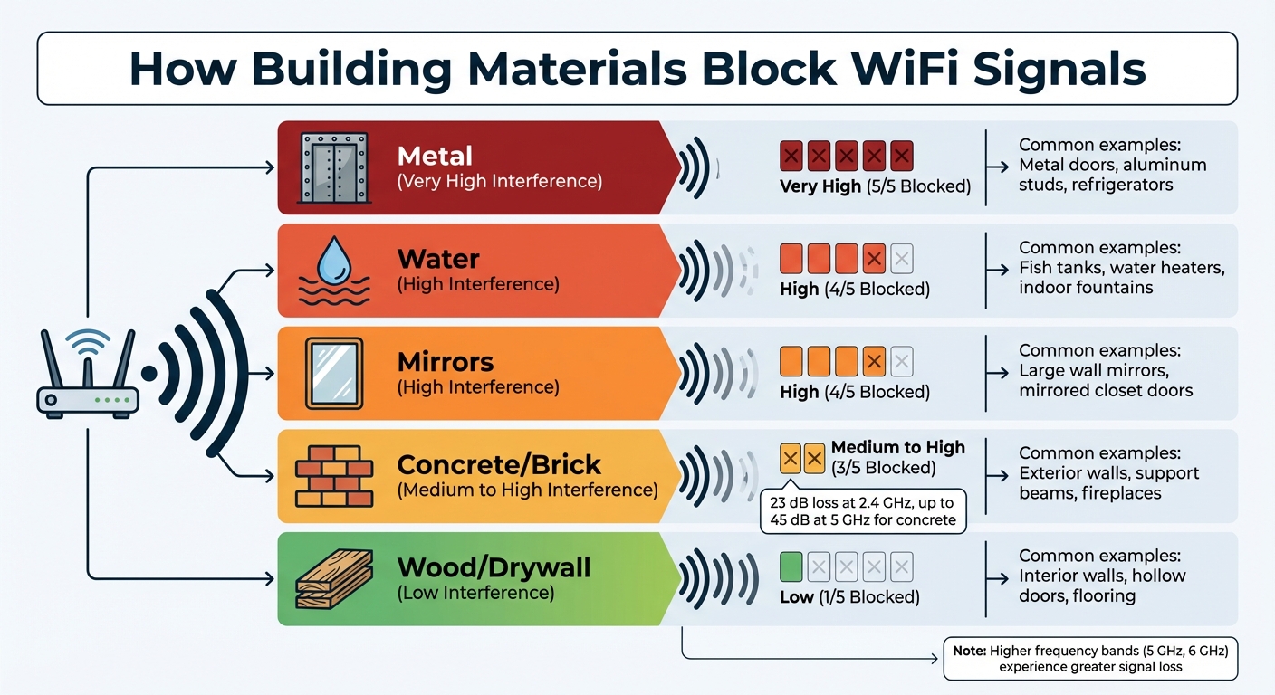 WiFi Interference by Material Type and Signal Loss Comparison