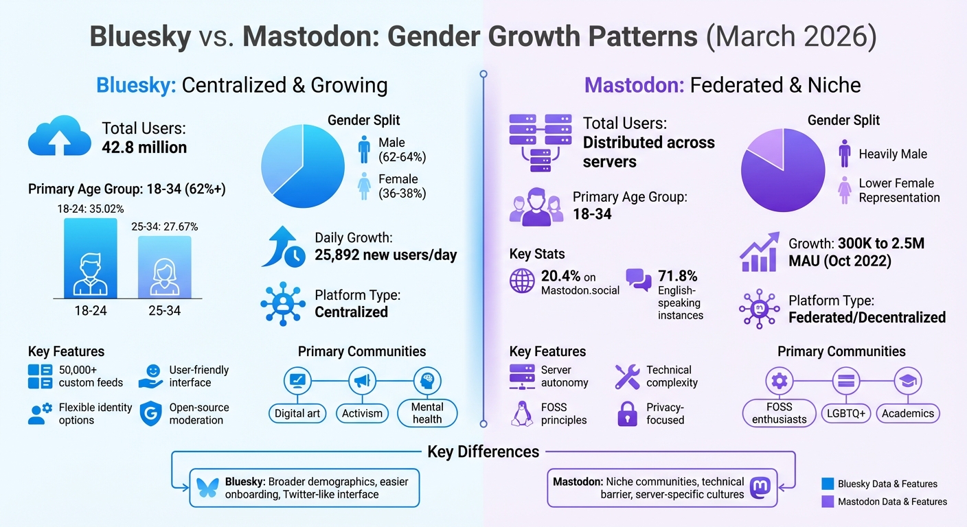 Bluesky vs Mastodon Gender Demographics and Platform Features Comparison 2026