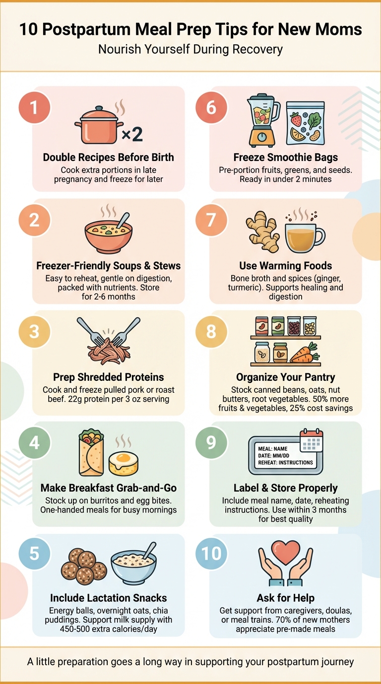 10 Postpartum Meal Prep Tips for New Moms Infographic