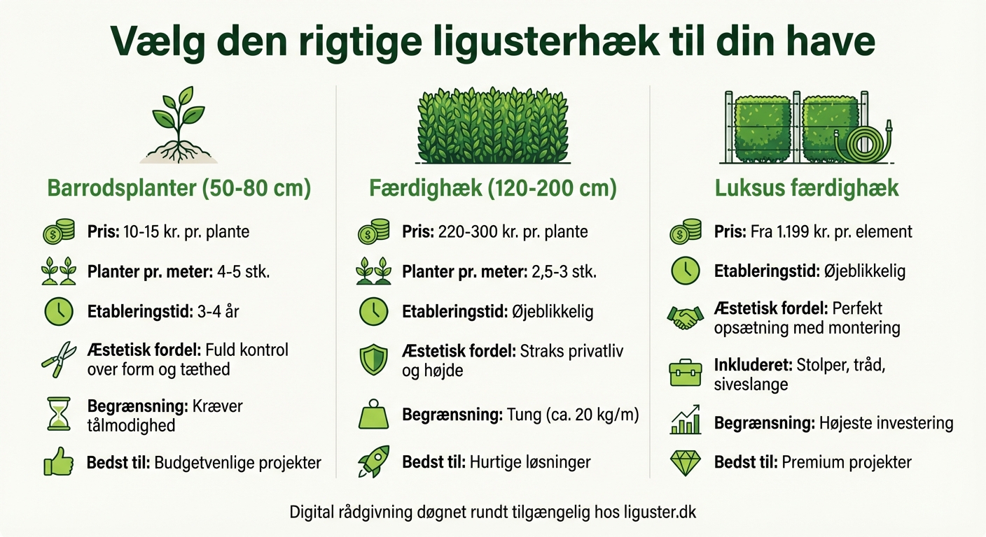 Sammenligning af ligusterhæk plantetyper: Barrodsplanter vs Færdighæk