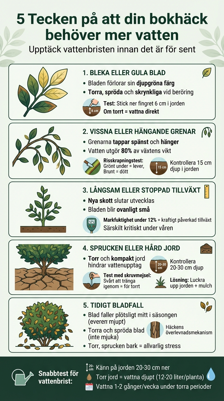 5 tecken på vattenbrist i bokhäck - visuell guide