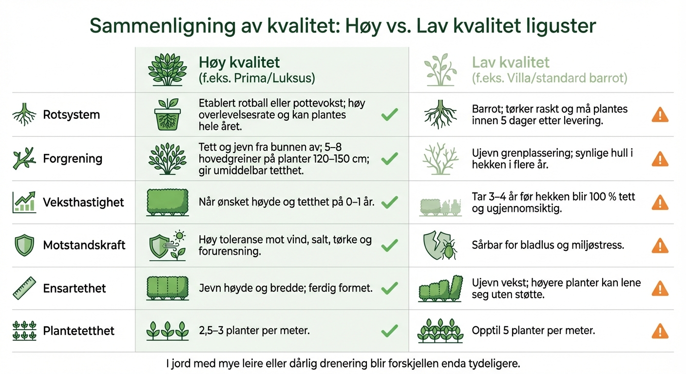 Sammenligning av høy- og lavkvalitets liguster