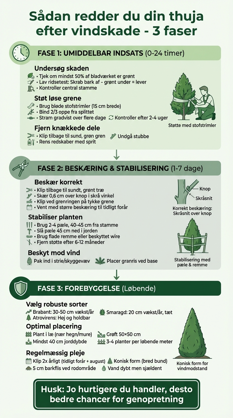 Trin-for-trin guide til at redde thuja efter vindskade
