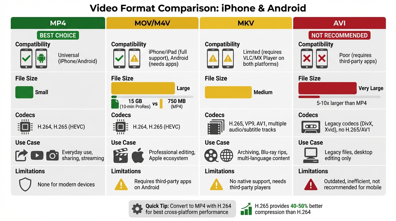 Video Format Comparison for iPhone and Android Devices
