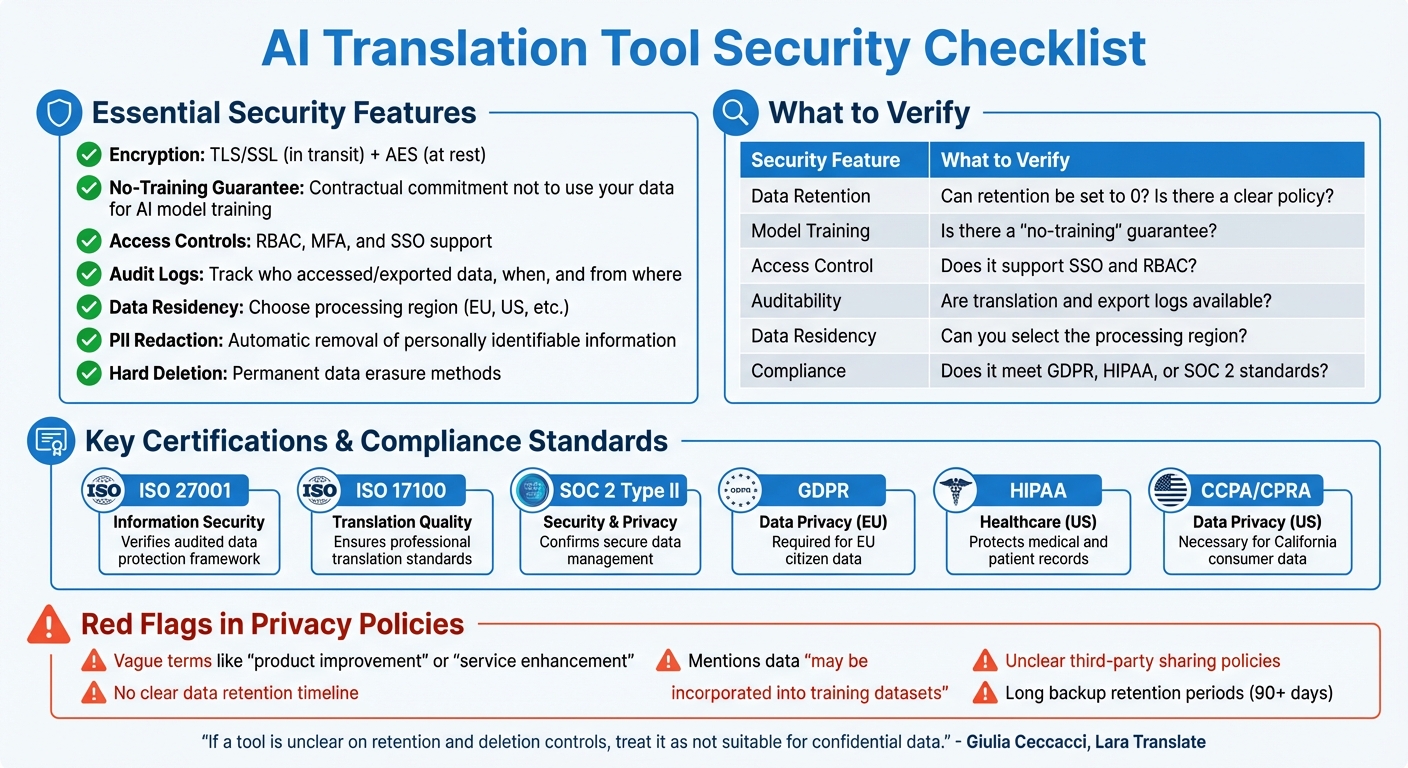AI Translation Tool Security Checklist: Key Features and Compliance Standards