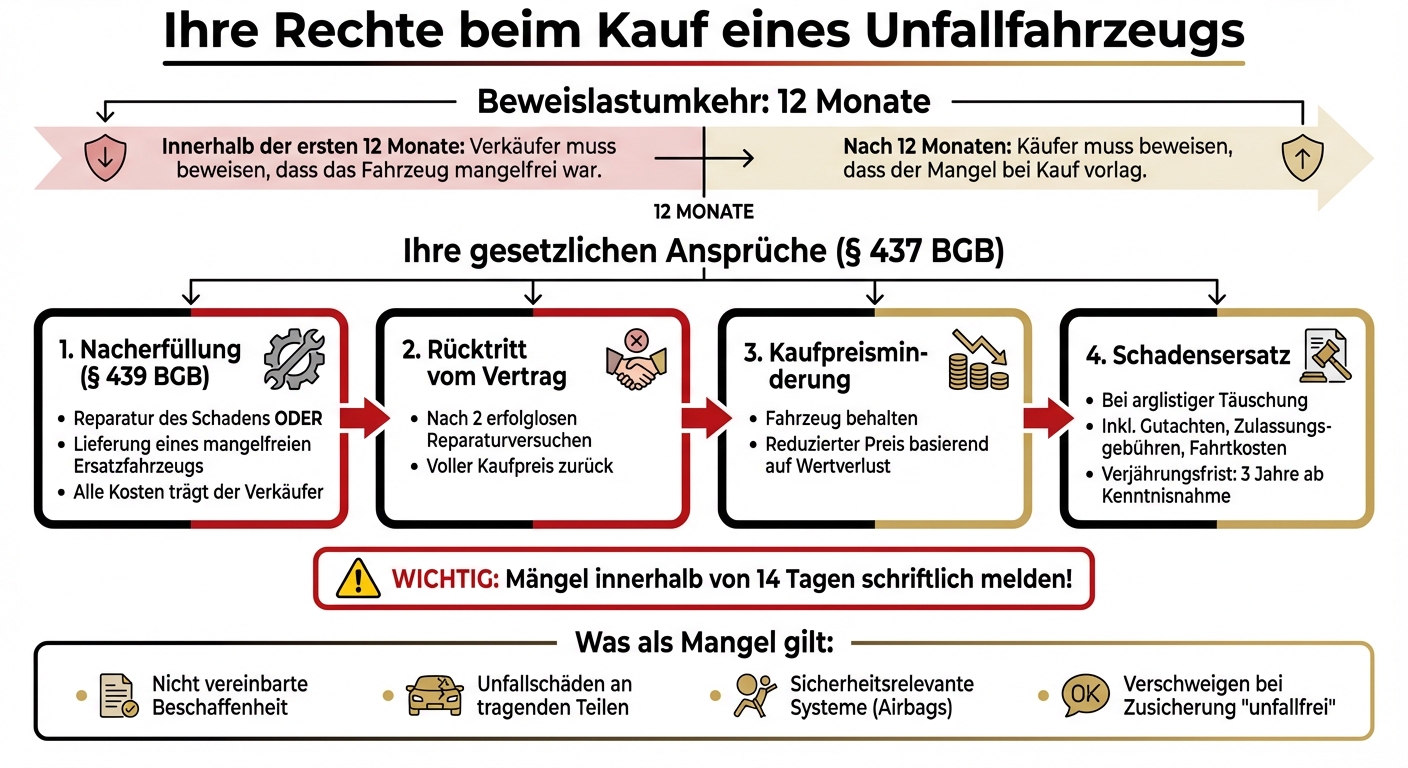 Käuferrechte bei Unfallfahrzeugen: Fristen, Ansprüche und Schritte nach § 437 BGB