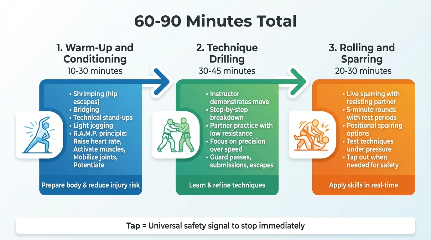 BJJ Class Structure: 3-Part Format and Timeline
