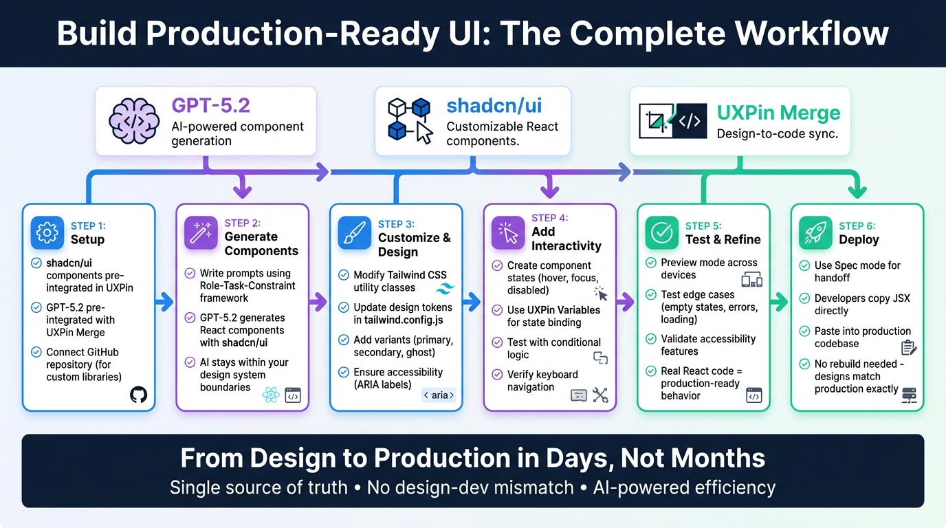 GPT-5.2 + shadcn/ui + UXPin Merge Workflow: From Design to Production