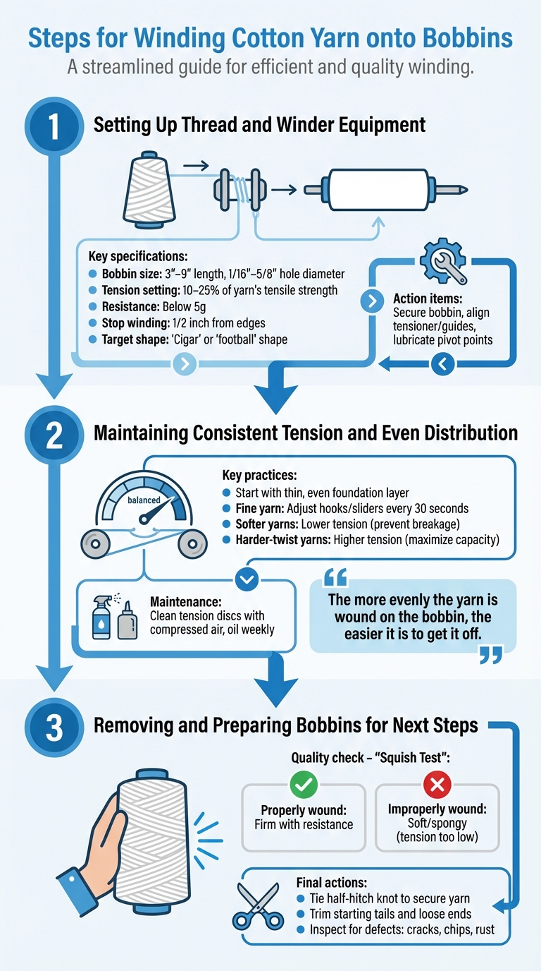 3-Step Cotton Yarn Bobbin Winding Process Guide