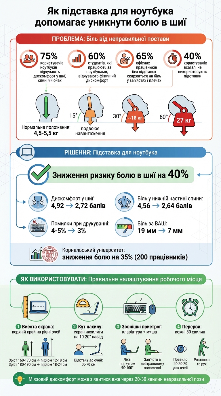 Статистика болю в шиї від ноутбука та ефективність підставок