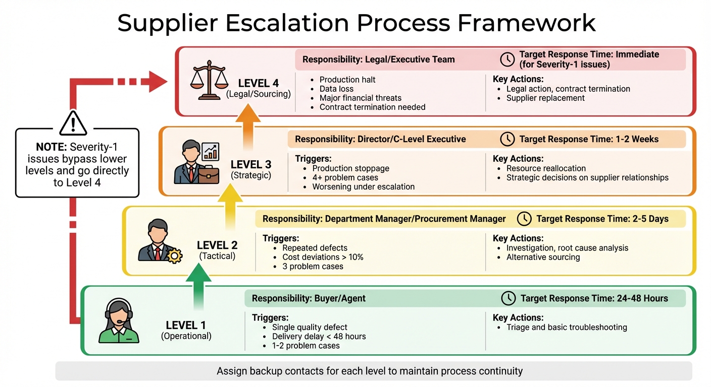 Supplier Escalation Process: 4-Level Framework with Response Times and Triggers
