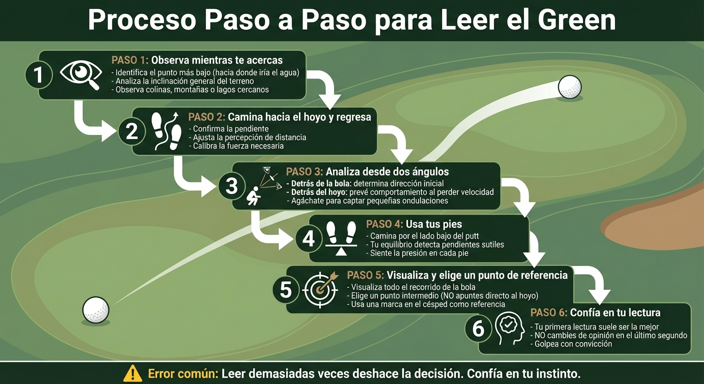 Proceso paso a paso para leer el green en golf