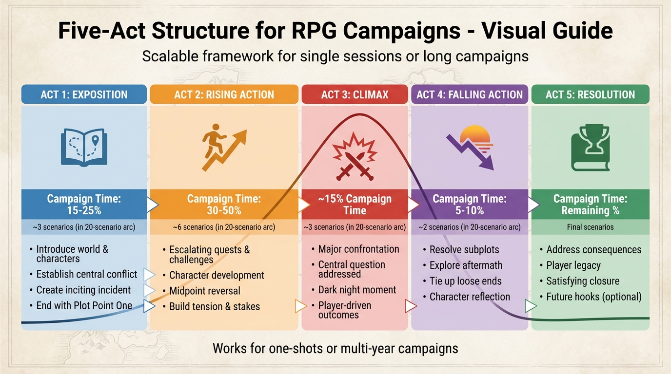 Five-Act Structure for RPG Campaigns: Timeline and Pacing Guide