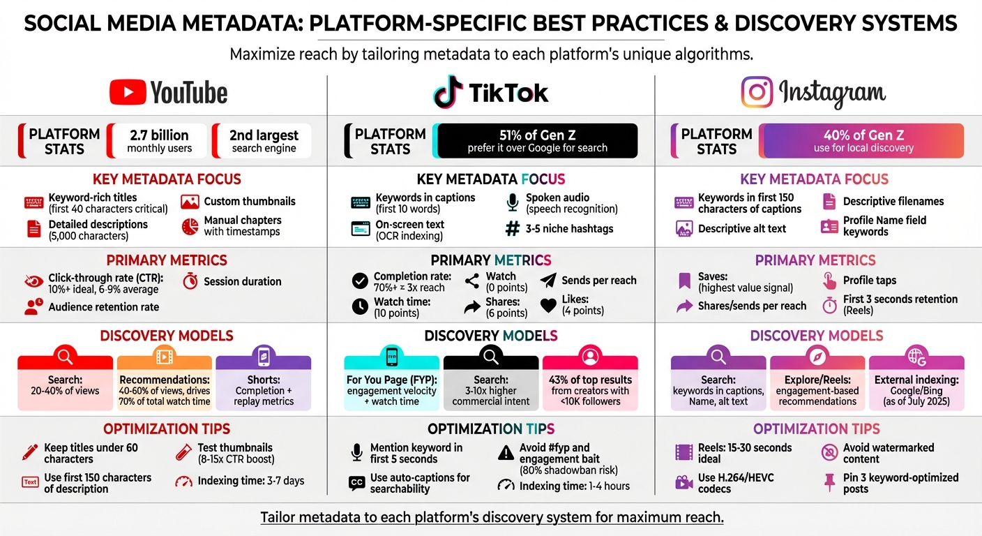 YouTube vs TikTok vs Instagram Metadata Best Practices Comparison