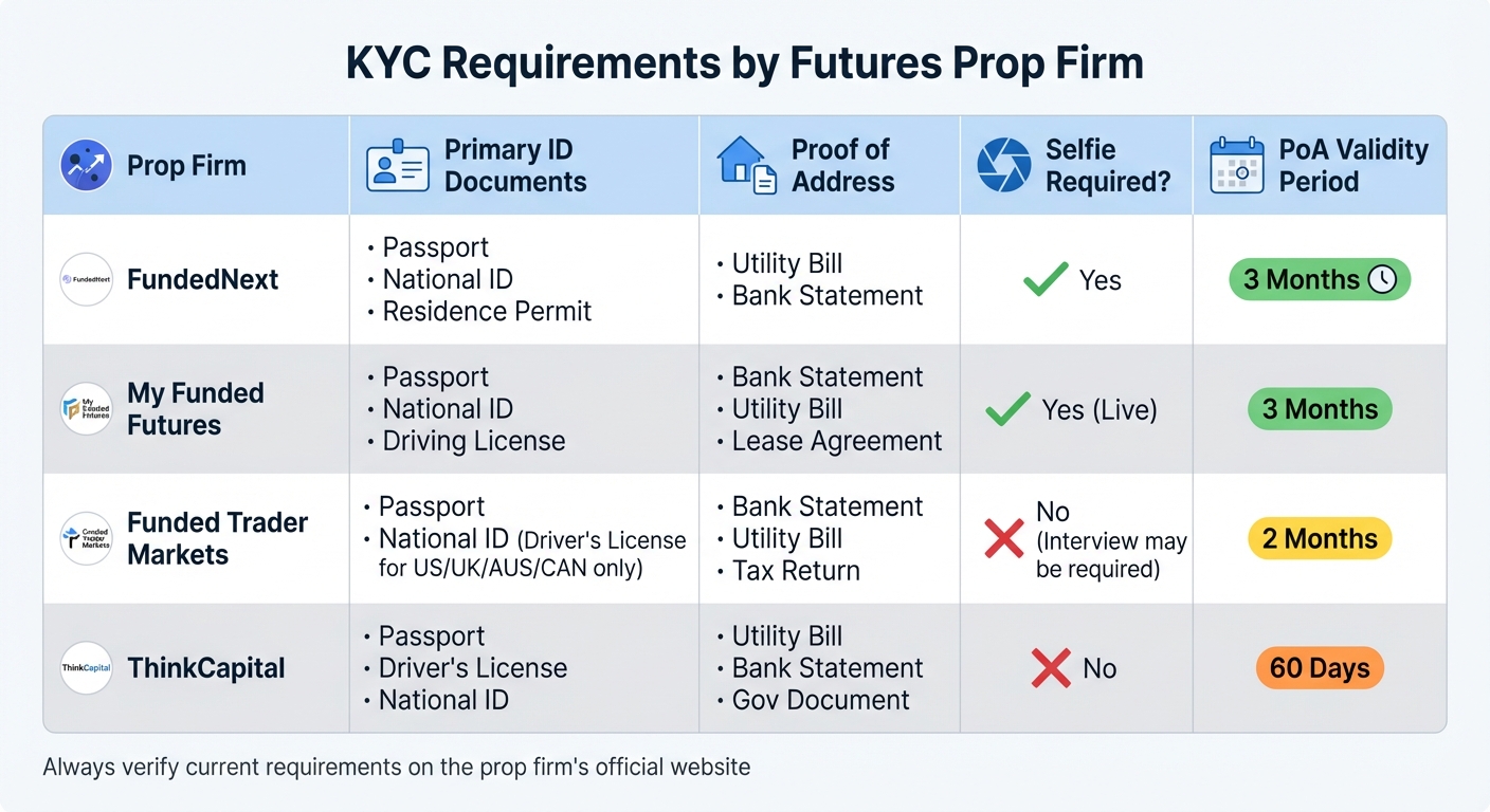 KYC Requirements Comparison for Top Futures Prop Firms