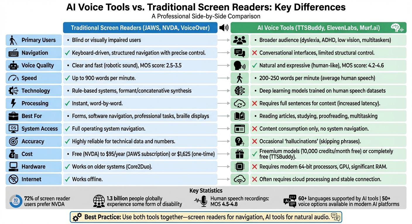AI Voice Tools vs Traditional Screen Readers: Key Differences Comparison