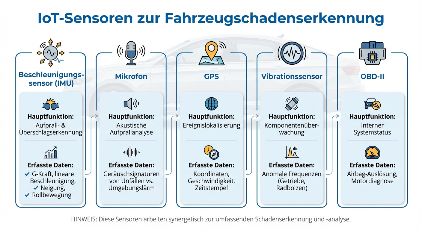 IoT-Sensoren zur Fahrzeugschadenserkennung: Typen, Funktionen und erfasste Daten im Vergleich