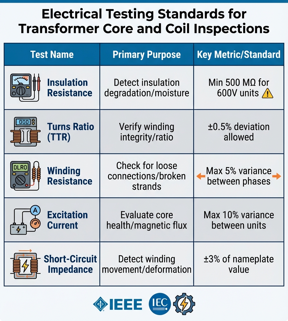 Transformer Core and Coil Electrical Testing Standards and Acceptance Criteria