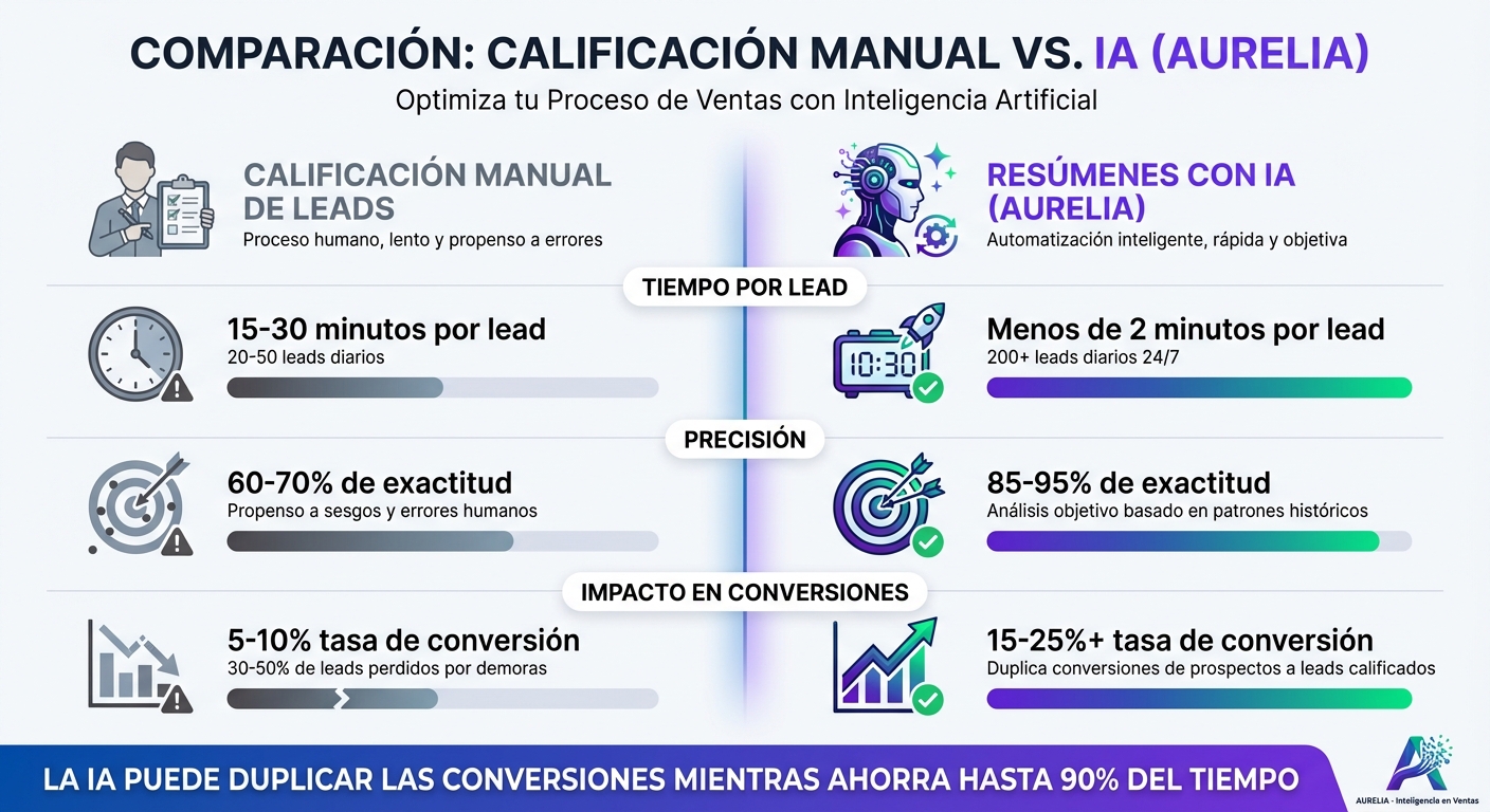Calificación Manual vs IA: Comparación de Tiempo, Precisión y Conversiones
