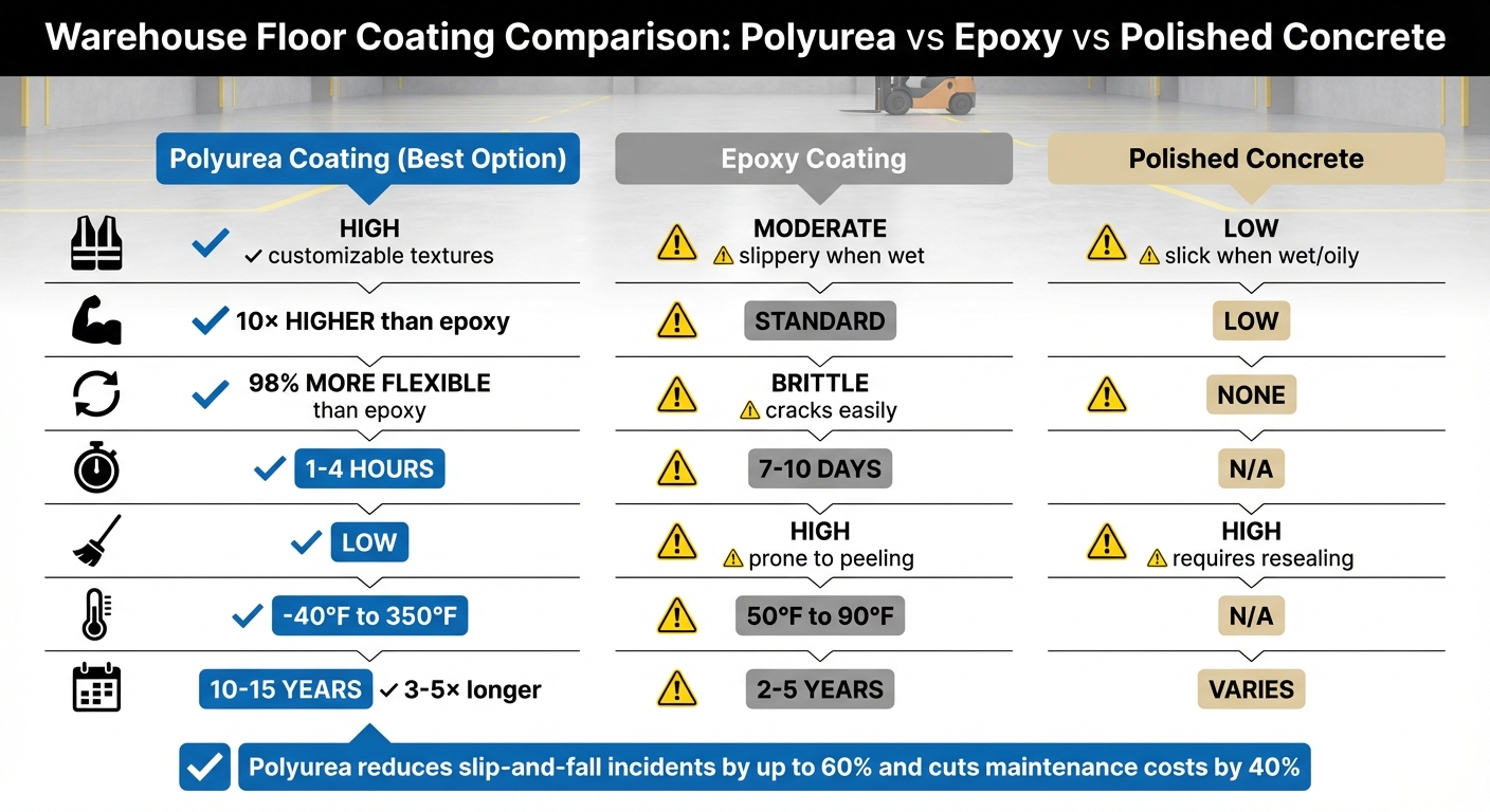 Polyurea vs Epoxy vs Polished Concrete Warehouse Flooring Comparison