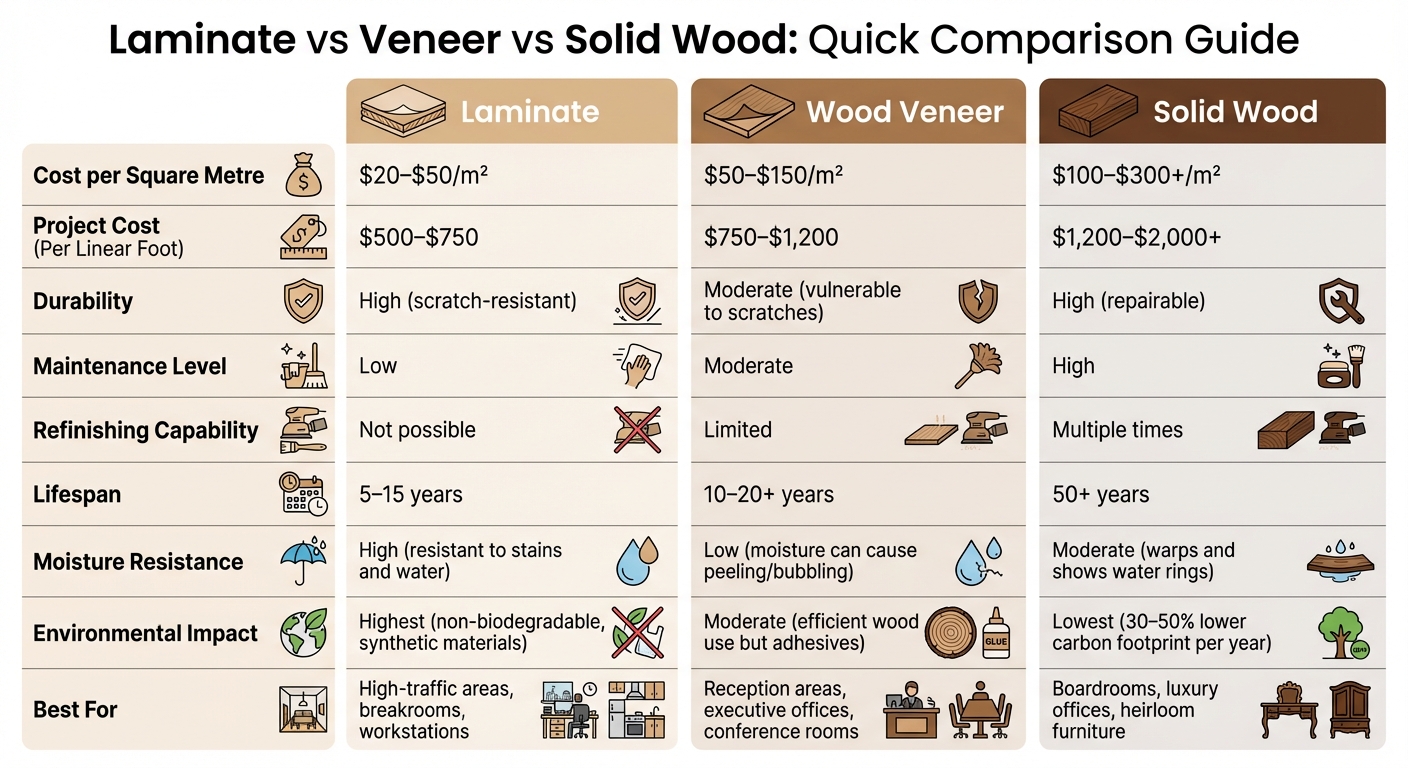 Laminate vs Veneer vs Solid Wood Comparison Chart