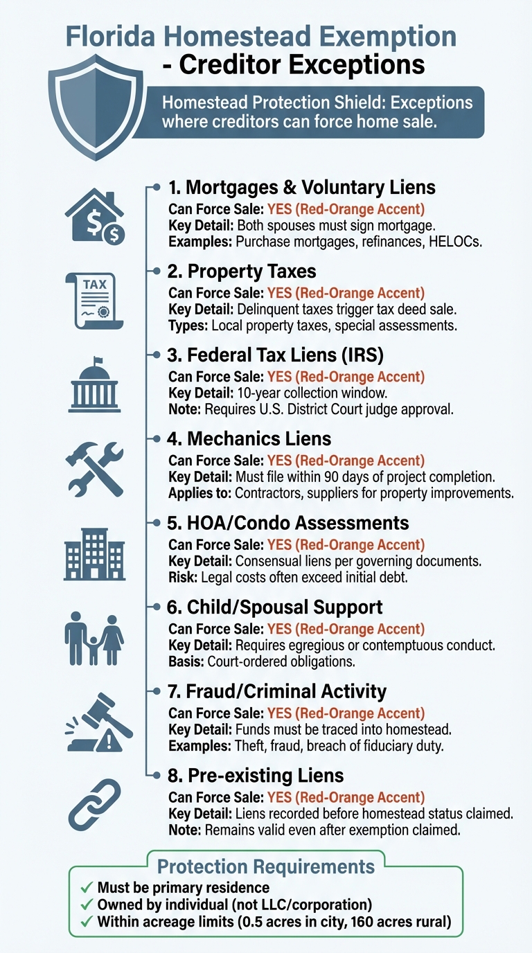 Florida Homestead Exemption: 8 Creditor Exceptions That Can Force Home Sale