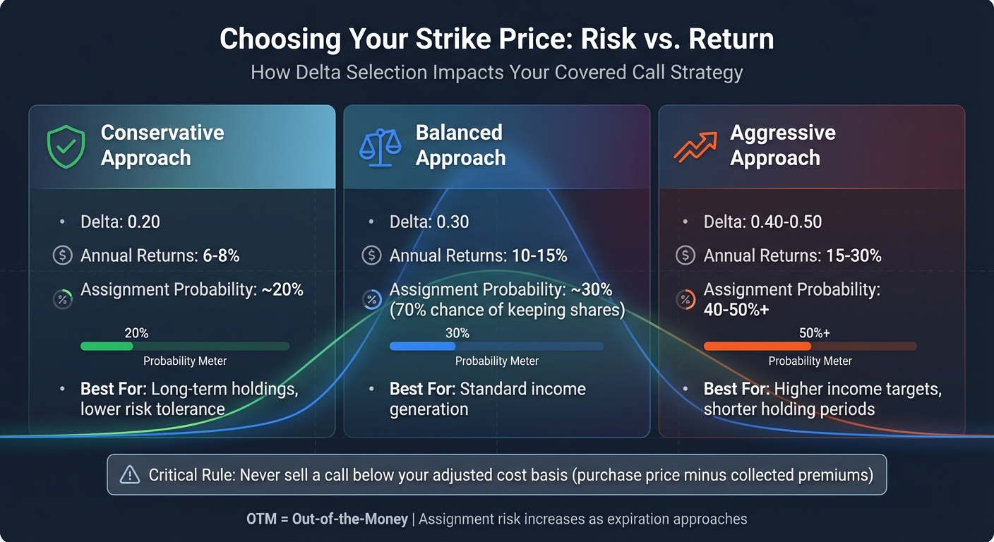 Covered Call Strike Price Comparison: Delta, Returns, and Assignment Risk