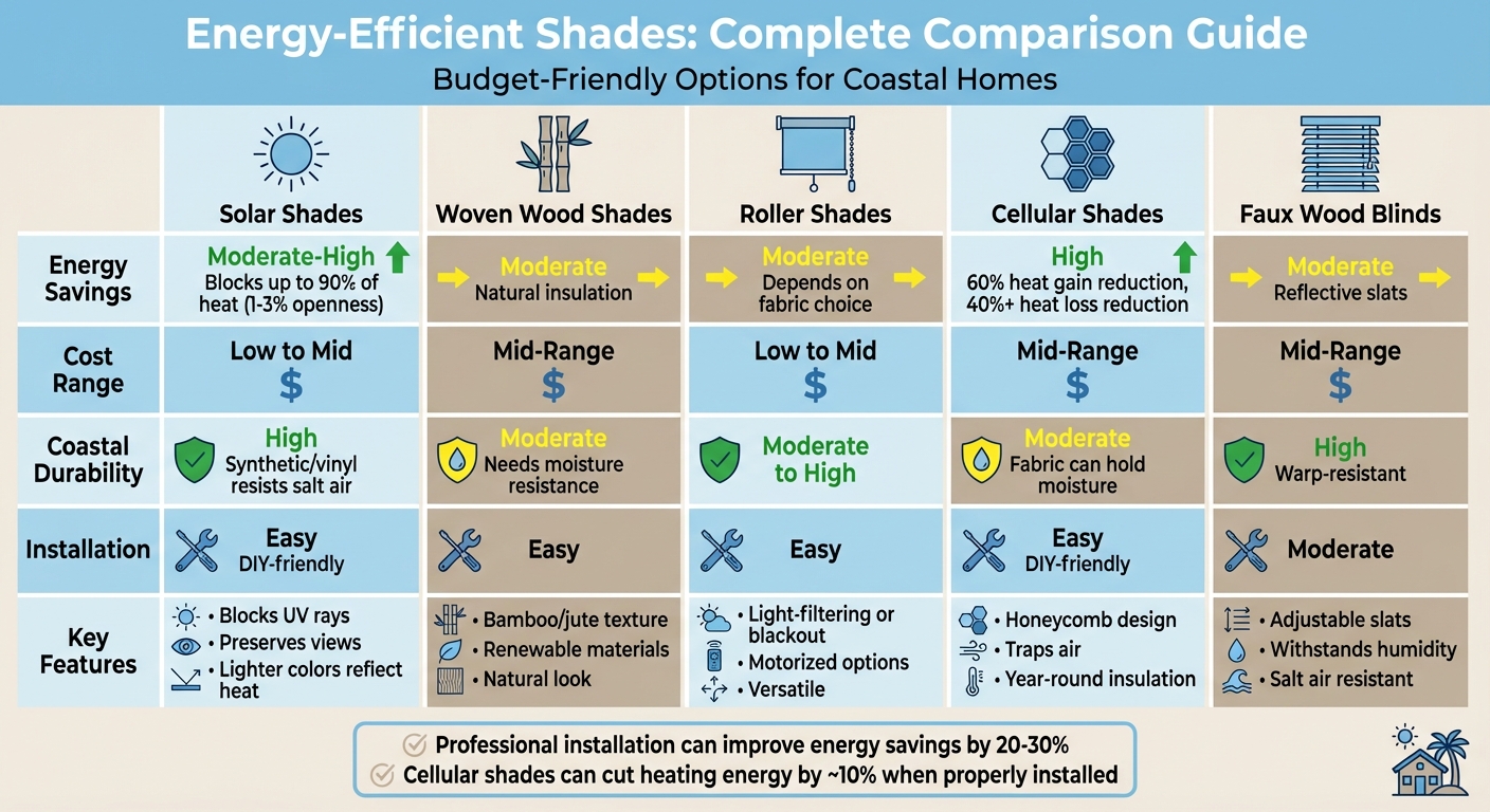Energy-Efficient Shades Comparison: Cost, Savings & Coastal Durability