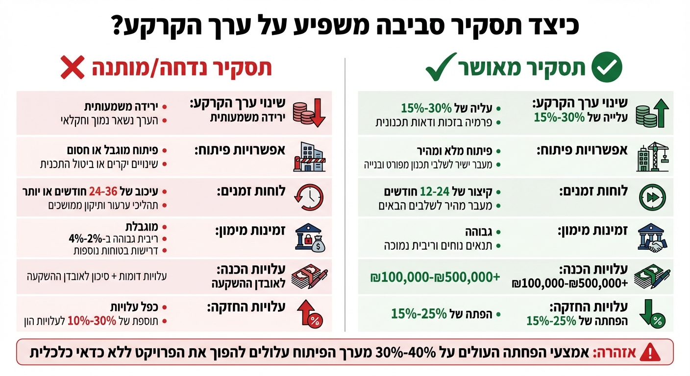 השוואת השפעת תסקיר סביבה מאושר מול נדחה על ערך הקרקע
