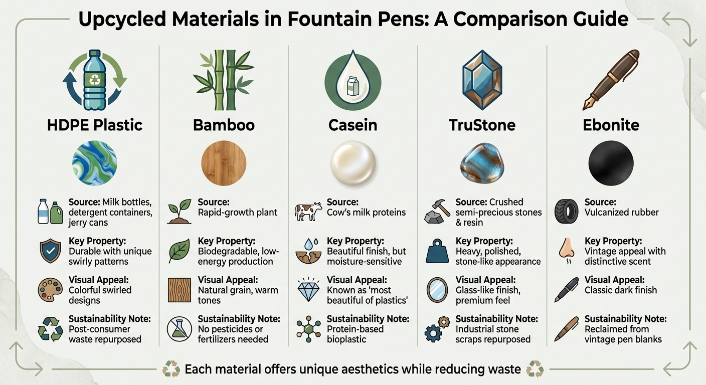 Types of Upcycled Materials Used in Fountain Pens: Properties and Sources