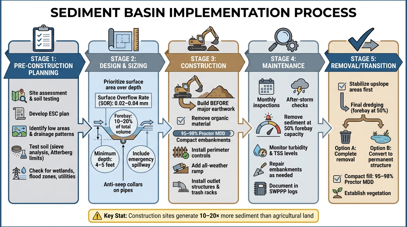 5-Stage Sediment Basin Implementation Process: From Planning to Removal