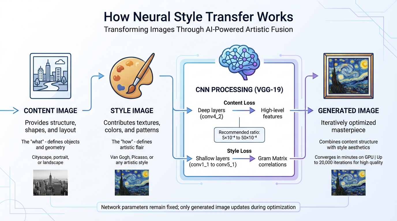 How Neural Style Transfer Works: 3-Step Process from Content to Stylized Image