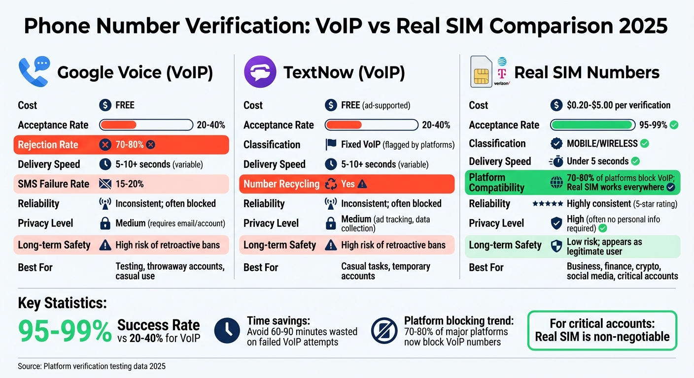 Google Voice, TextNow, or Real SIM? The Best Phone Numbers for Account Verification in 2025 3 Google Voice vs TextNow vs Real SIM: Phone Number Verification Comparison 2025