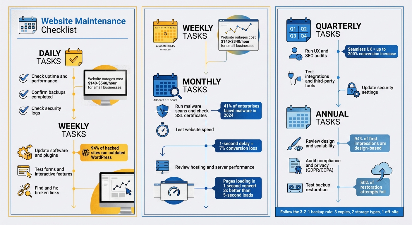 Website Maintenance Schedule: Daily, Weekly, Monthly, Quarterly, and Annual Tasks Checklist