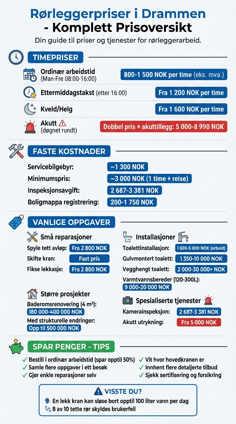 Rørleggerpriser i Drammen: Timepriser og kostnader for vanlige tjenester