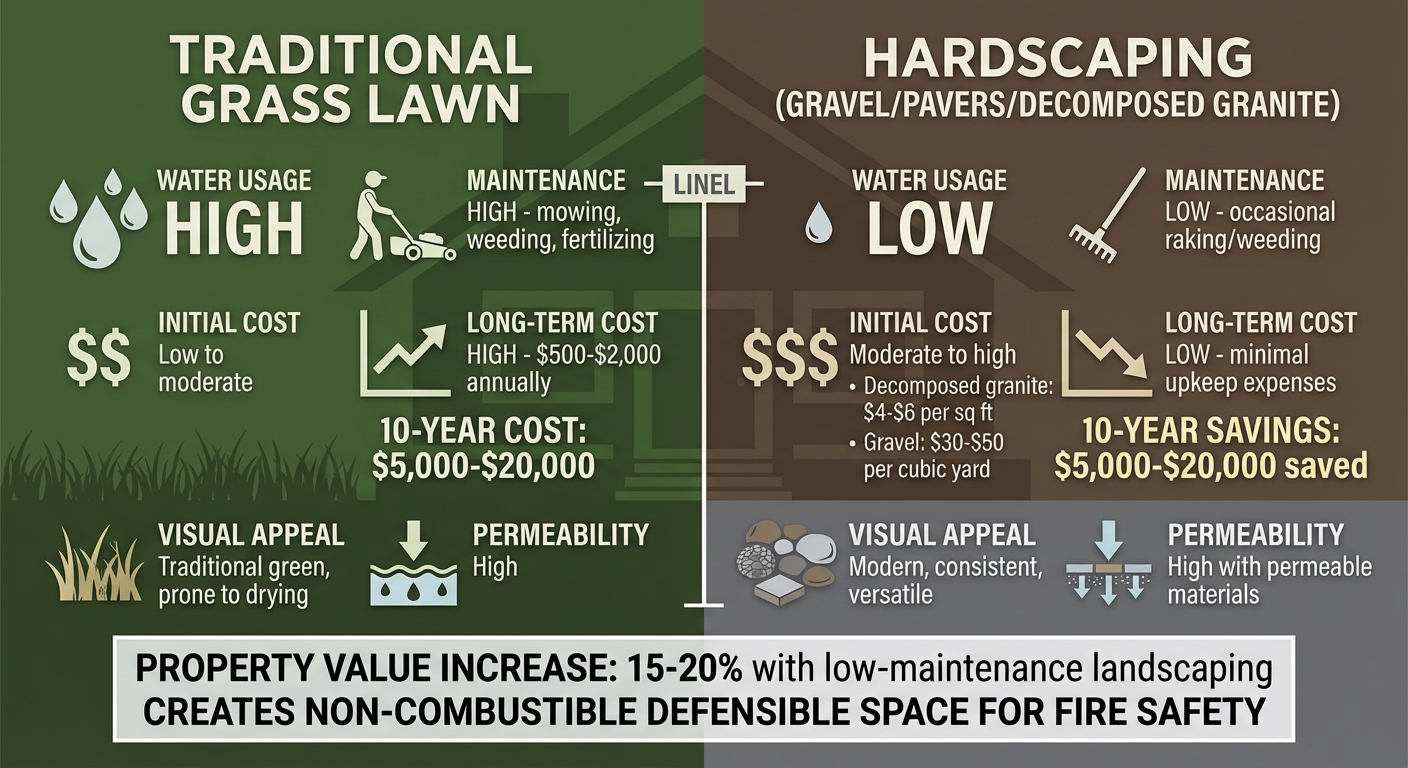 Traditional Lawn vs Low-Maintenance Hardscaping Comparison for Vacation Homes