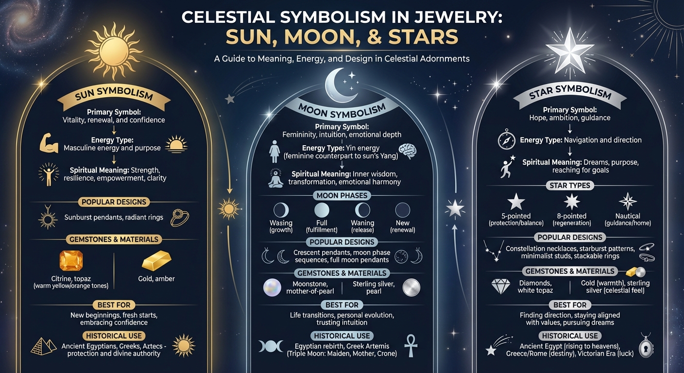 Sun, Moon, and Stars Jewelry Symbolism and Meanings Comparison