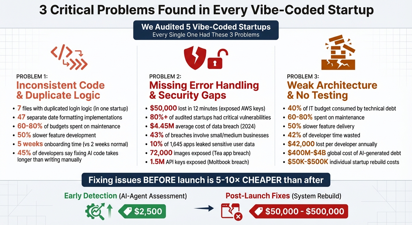 The 3 Critical Problems in AI-Generated Codebases: Impact and Costs