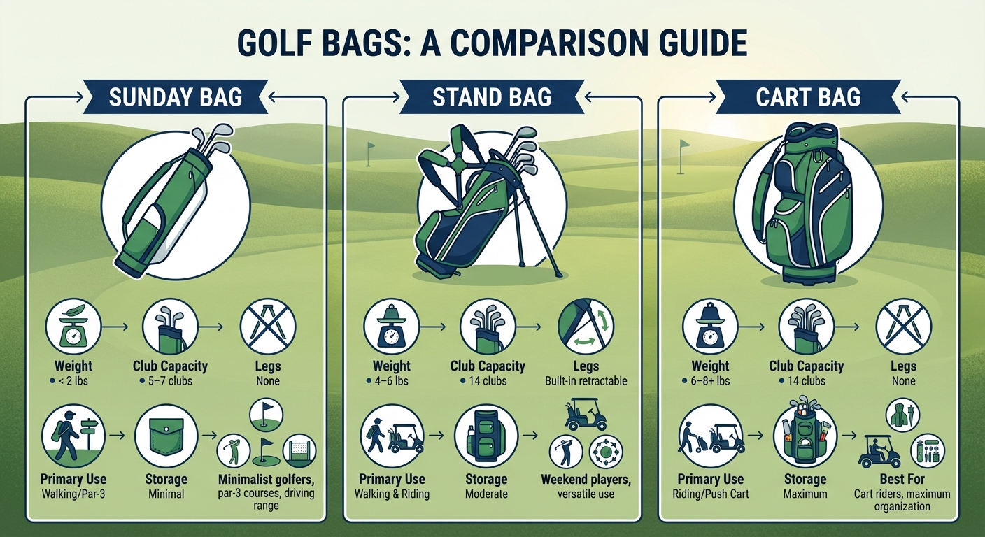 Golf Bag Types Comparison: Sunday, Stand, and Cart Bags