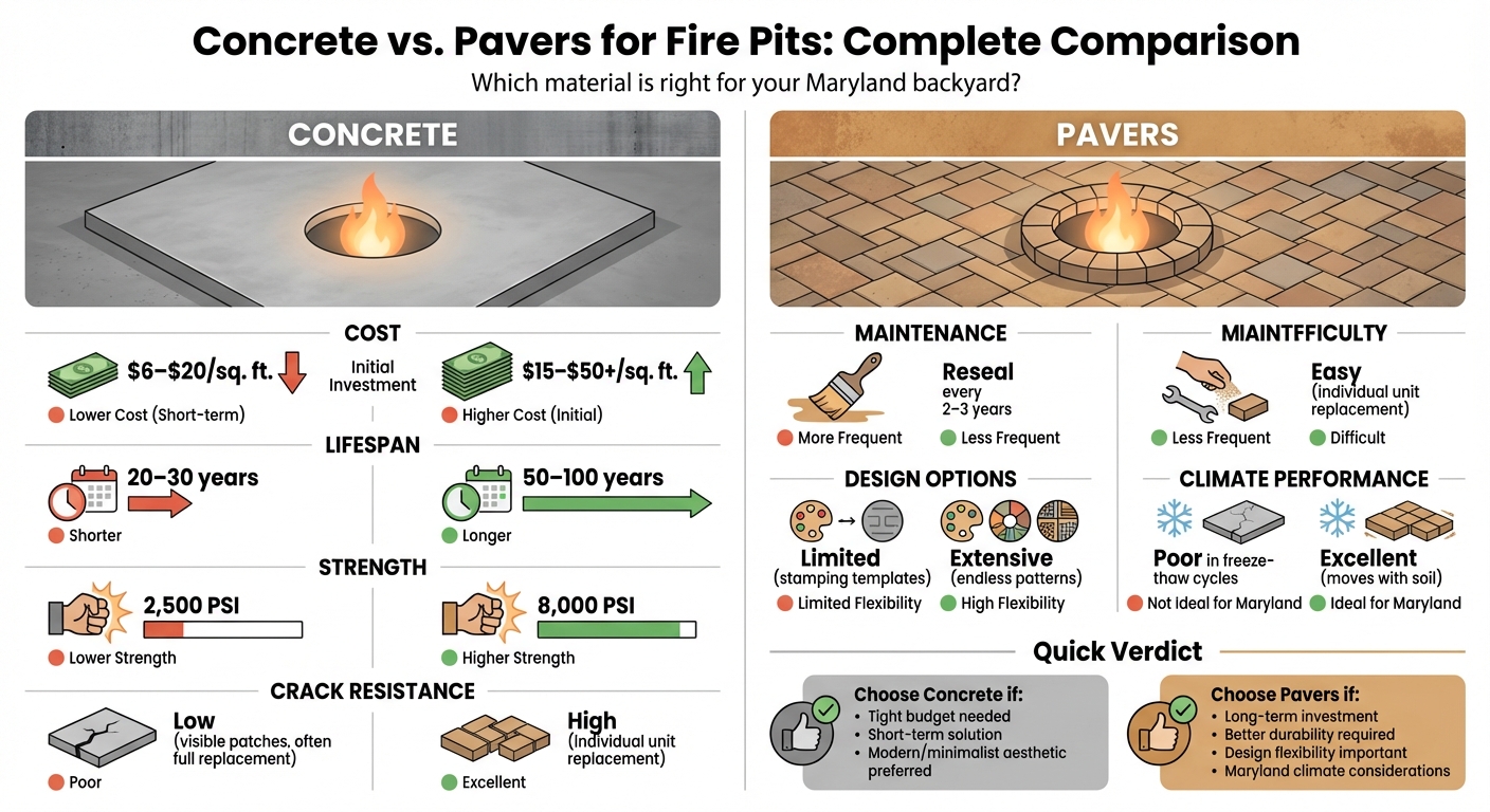 Concrete vs Pavers for Fire Pits: Cost, Durability and Design Comparison
