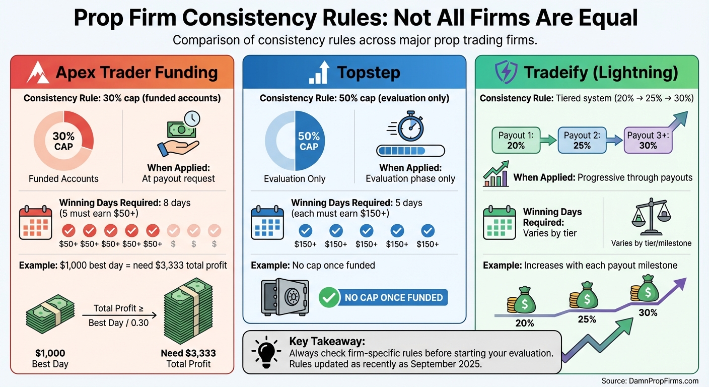 Prop Firm Consistency Rules Comparison: Apex vs Topstep vs Tradeify